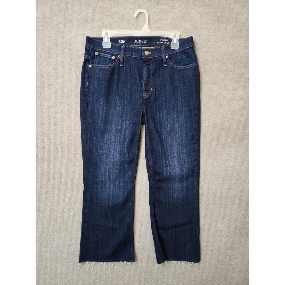 J Crew 9" Billie Demi Boot Cut Crop Jeans Womens 30 Petite Blue Raw Hem Stretch